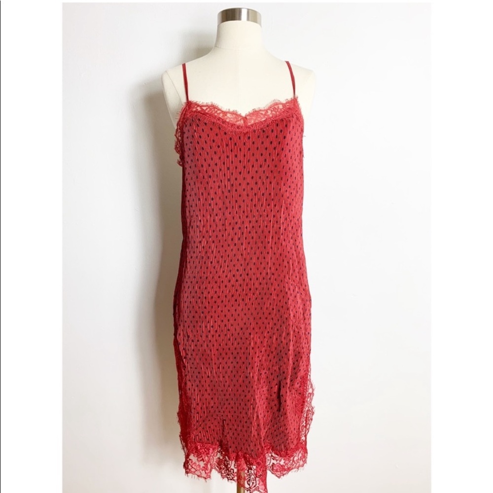 Free People Margot red lace lingerie polka dot y2k 90s style crinkle slip dres